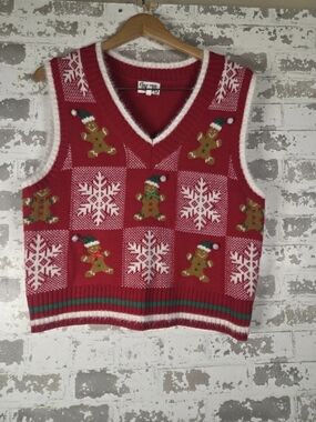 Major Christmas Gingerbread V-Neck Vest Size Large